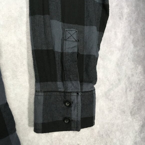 Brandit Mens Flannel Shirt size Large Long Sleeve Button Up Black‎ Blue Check - Picture 9 of 16